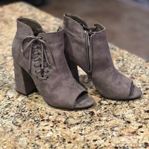 Women's Suede Peep Toe Booties - Gray